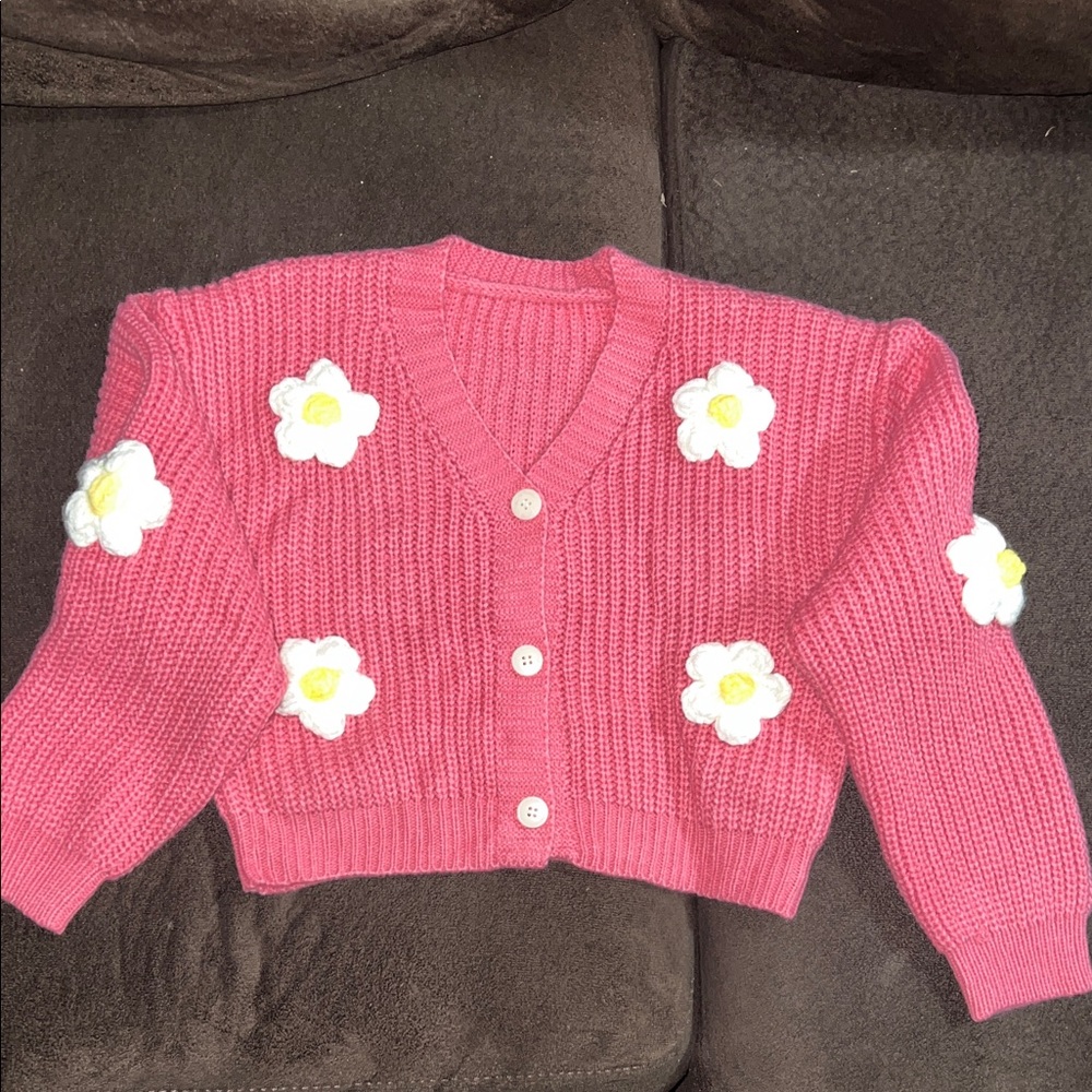Pink Cardigan with Floral Accents